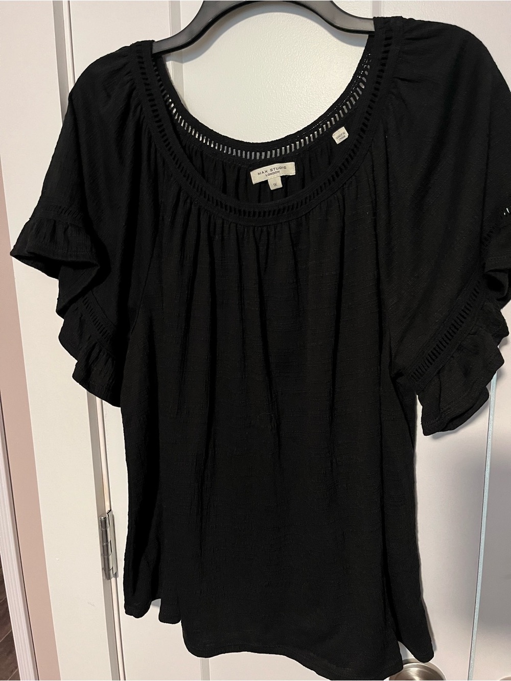 Max Studio Black Ruffle Sleeve Peasant Blouse